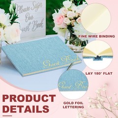 Light Blue Elegant Guestbook 9″x7″ PU Leather Wedding Guest Book for Events