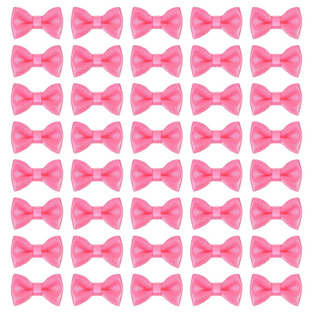 100 Pcs Mini Ribbon Bow 0.8″ Mini Fabric Ribbon Flower Bows Shiny Pink