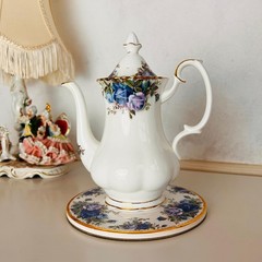 Royal Albert Moonlight Rose Teapot Trivet – English China Coaster, Blue Floral V