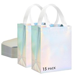 15 Pcs Glossy Gift Bags Medium Size, 8x4x10 1 count (Pack of 15) Iridescent