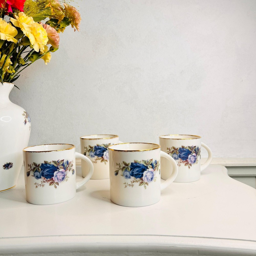 Royal Albert Moonlight Rose Cup – English Porcelain 1987, Blue Floral Gold Trim