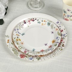 75 White Wildflower Butterfly Print Paper Plates and Cups Set Wedding Events