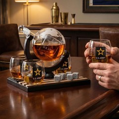 The Wine Savant U.S. Army Globe Whiskey Decanter Set 4 – 9 Whiskey