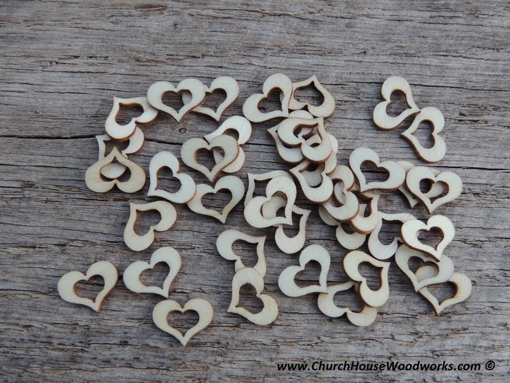 50 qty 1/2″ Blank Hollow Heart Light Wood Hearts Table Confetti Wooden Shape
