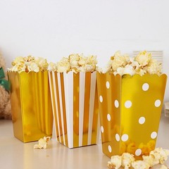 36 White Gold 5″ Cardboard Popcorn Style Party Favor Boxes Events Decorations