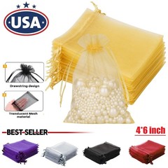 250x 4*6 in Organza Bags White Sheer Favor Mesh Bags Drawstring, Party Gift Bags