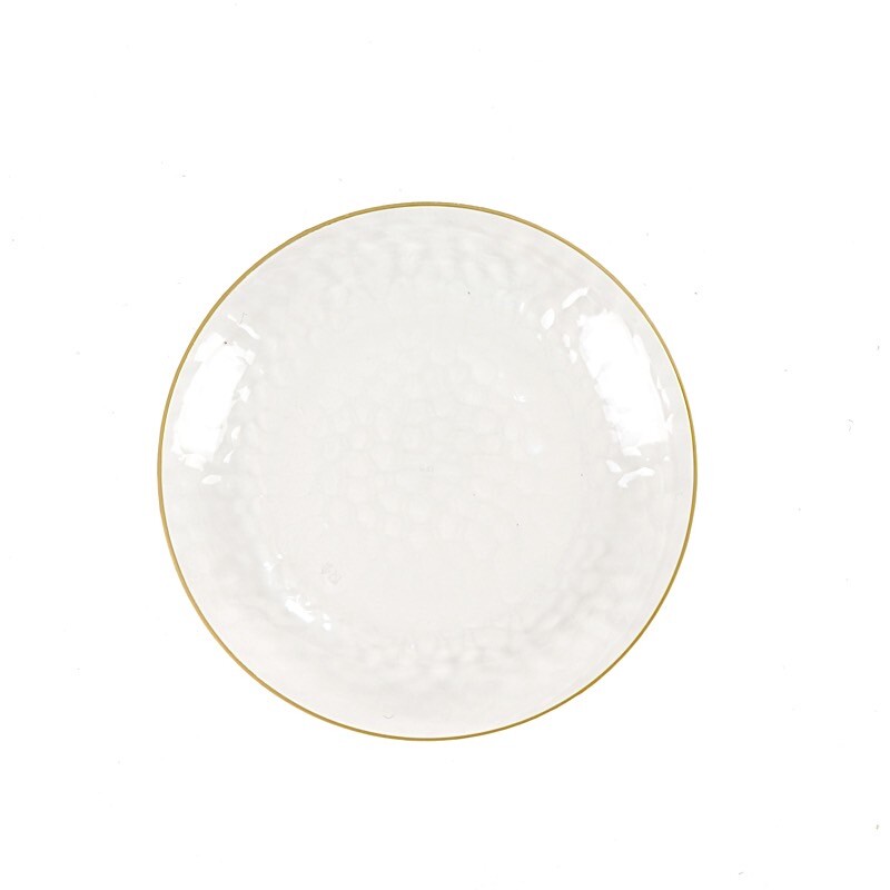 10 Round Clear Hammered Plastic Salad Dinner Plates Gold Rim Party Decorations