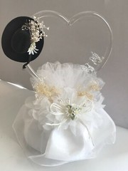 Daisy, Glass Heart and Doves, and Black Cowboy Hat, White Western Cake Topper