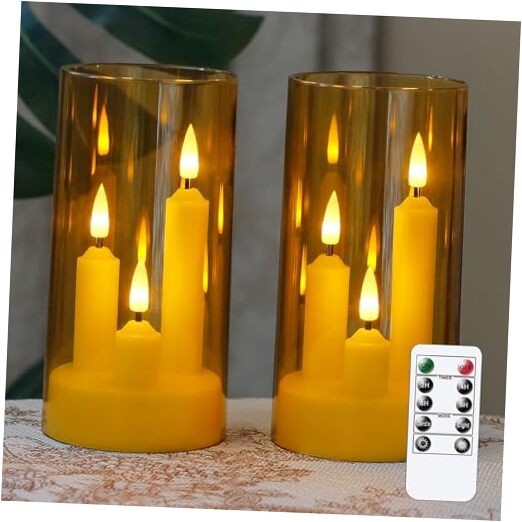 3 in 1 Flameless Taper Short Candles with 10 Key Remote Control and Amber