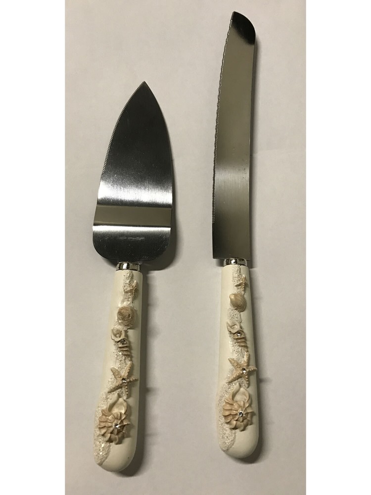 Beach Wedding Cake Server Set – 3D Seashell Starfish Knight & Server – Boxed 2pc