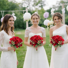 Set of 6 Burgundy Silk Rose & Hydrangea Bridesmaid Bouquets for Weddings
