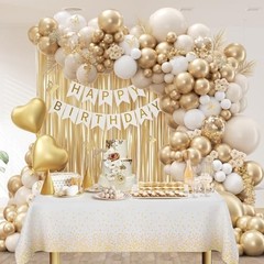 White and Gold Birthday Decorations for Women with Sand White Metallic Gold