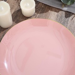 DUSTY ROSE 10 Glossy 10″ Round Plastic Salad PLATES Gold Rim Party Events