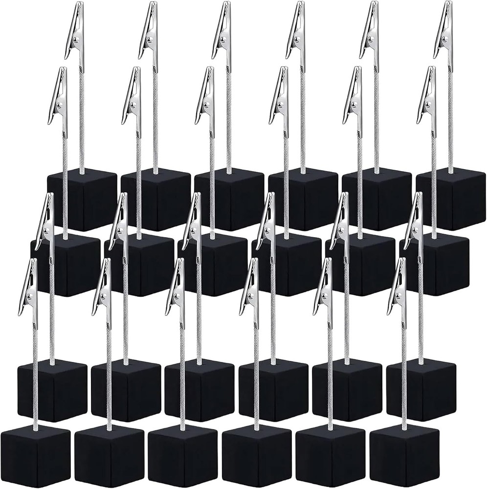 24 Pcs Wooden Cube Memo Holders with Alligator Clips, Table Number Stands for