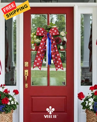 MEEDEE 4 Inch Patriotic Dupioni Wired Ribbon, 10 4 Inch, Red with White Stars