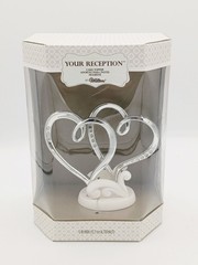 Wilton Double Heart Cake Topper Chrome & White w / Faux Crystals 5″ T x 6″ W.