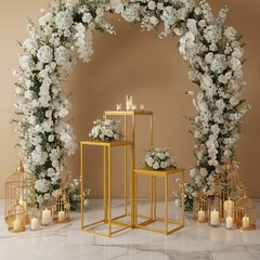 3Pcs Gold Rectangular Stands Wedding Aisle Centerpiece Decor Iron Flower Stand
