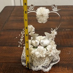 Vintage Wedding Cake Topper Acrylic Heart Birds Doves Floral Lace 9”