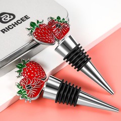 RICHCEE 2 Pack Strawberry Wine Stoppers for Bottles, Zinc Alloy Silver