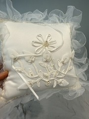 Vintage Darice Pillow with Tulle Edge Cream Wedding Ring Bearer Pillow
