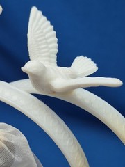 Bride & Groom 1950’s Wedding Cake Topper Lace Fabric Tulle Doves Rings