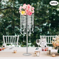 29.5 In. H Silver Iron Acrylic Beads Decor Flower Stands Decorative Vases Weddin