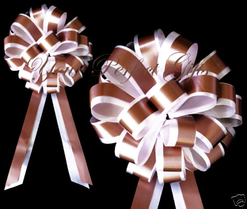 BROWN WHITE WEDDING 8″ PULL PEW BOW BRIDAL DECORATION