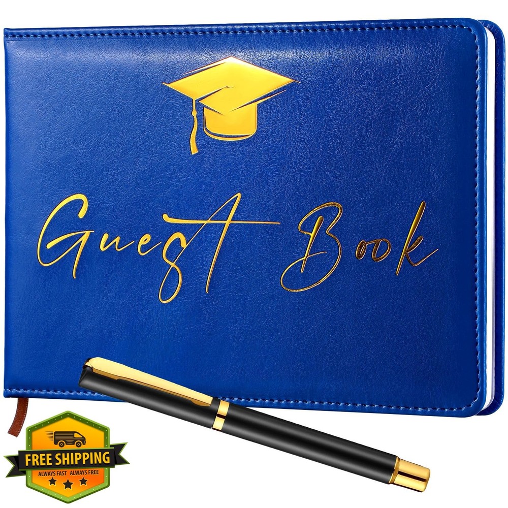 Frienda 2026 Graduation Guest Book Blue Leather Signature Pen