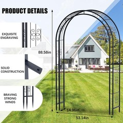 Arbuxzuy 88in Steel Garden Arch Arbor Trellis for Climbing Medium, Black