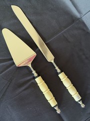 NEW! Wedding 15″ Cake Knife And 13″ Server Stainless Steel Blade Carved Bone