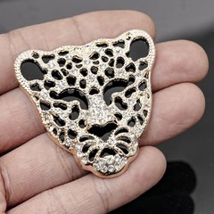 2PCS Leopard Head Animal Rhinestone Patch DIY Car Decorations, Alloy Gold