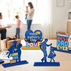 Fathers Day Table Decorations, 4 Pcs Happy Father Day Wooden Table Centerpiece f