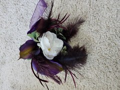 Bridal Bouquet Purple Cala Lilies and Feathers and White FlowersWhite