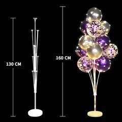2 Set Floor Balloon Stand Kit with String Light Small, Medium, Purple