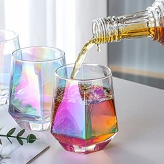 Stemless Wine Glasses Set of 4 Rainbow Diamond Wine Glass, Lead-Free Modern