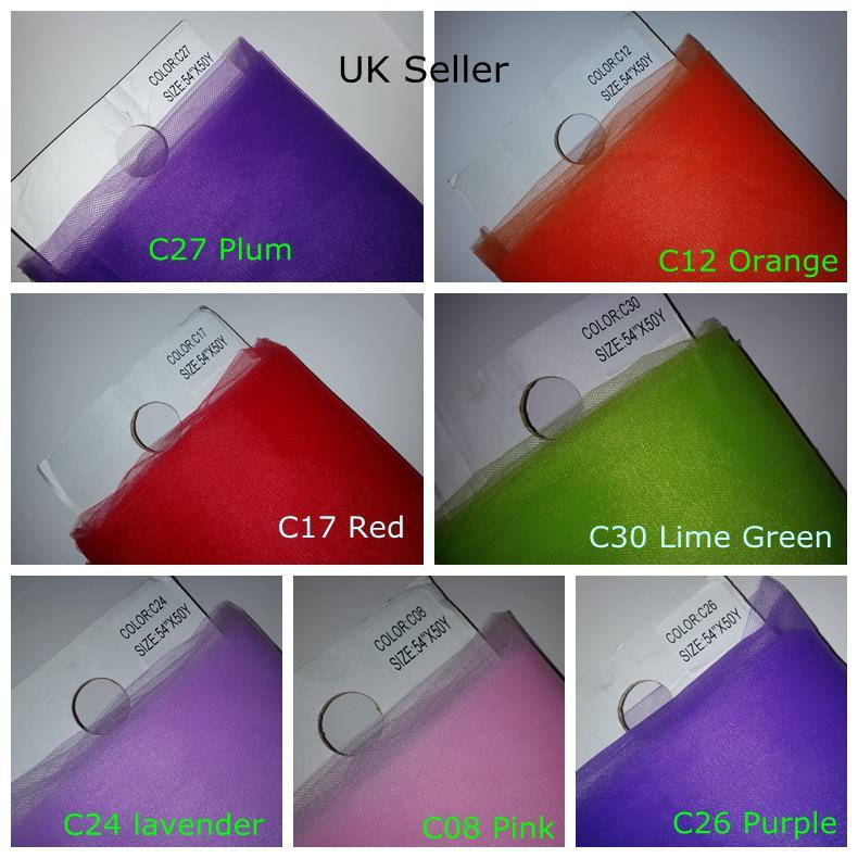 Premium Soft Plain Tulle Fabric Width 54″/ 138 cm x Length 50 Y 100% Nylon UK