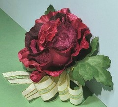 Large Deep Red Velveteen Silk Rose & Bow Corsage Princess «Kachi» Garden Flower