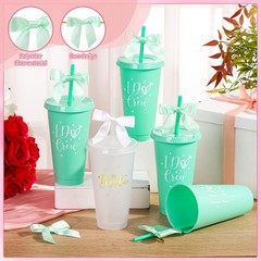 Ovveroche 8 Pcs Bridesmaid Cups with Lids and Straws, Reusable Small, White