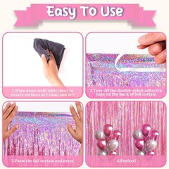 Voircoloria 2 Pack Laser Pink Tinsel 39.4″W x 78.7″L (Pack of 2),