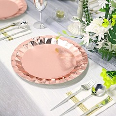 25 ROSE GOLD Metallic Round 12″ Paper Dinner Plates Geometric Design Tableware