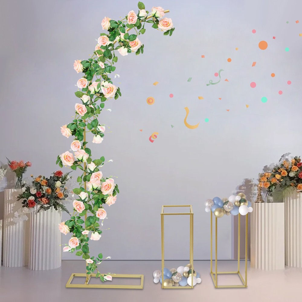 GOLD Metal Wedding Stand For Wedding Events Party Rectangular+Arch 3pcs
