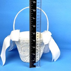 White Flower Girl Wedding Small Basket Lace~Padded~Ribbons Special Occasion