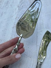 Vintage 800 Silver Cake Server & Knife Set Geometric Engraved Continental
