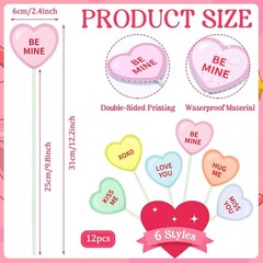 12 Pcs Valentine’s Day Decorative Picks Double-Sided Conversation Heart Plant