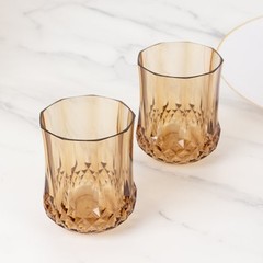 6 pcs Amber Gold 8 oz Crystal Cut Plastic Stemless Wine Glasses Disposable