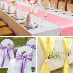 Aneco 12 Pack Satin Table Runner 12 x 108 Inch Pastel Rainbow Long Wedding Sa…