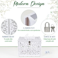 White Wedding Card Box with Lock, PVC Gift Card Box for Wedding Decorations f…