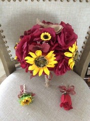 Wedding flowers bridal bouquets decoration sunflowers BURGUNDY WINE Change color