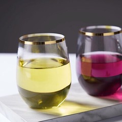 14 oz Clear with Gold Rim Stemless Plastic Wine Glasses Disposable Home supplies