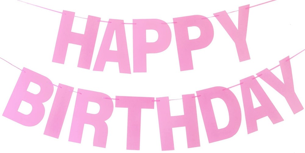 Prestrung Happy Birthday Banner – Pink Birthday Sign Garland Bunting, Decorat…